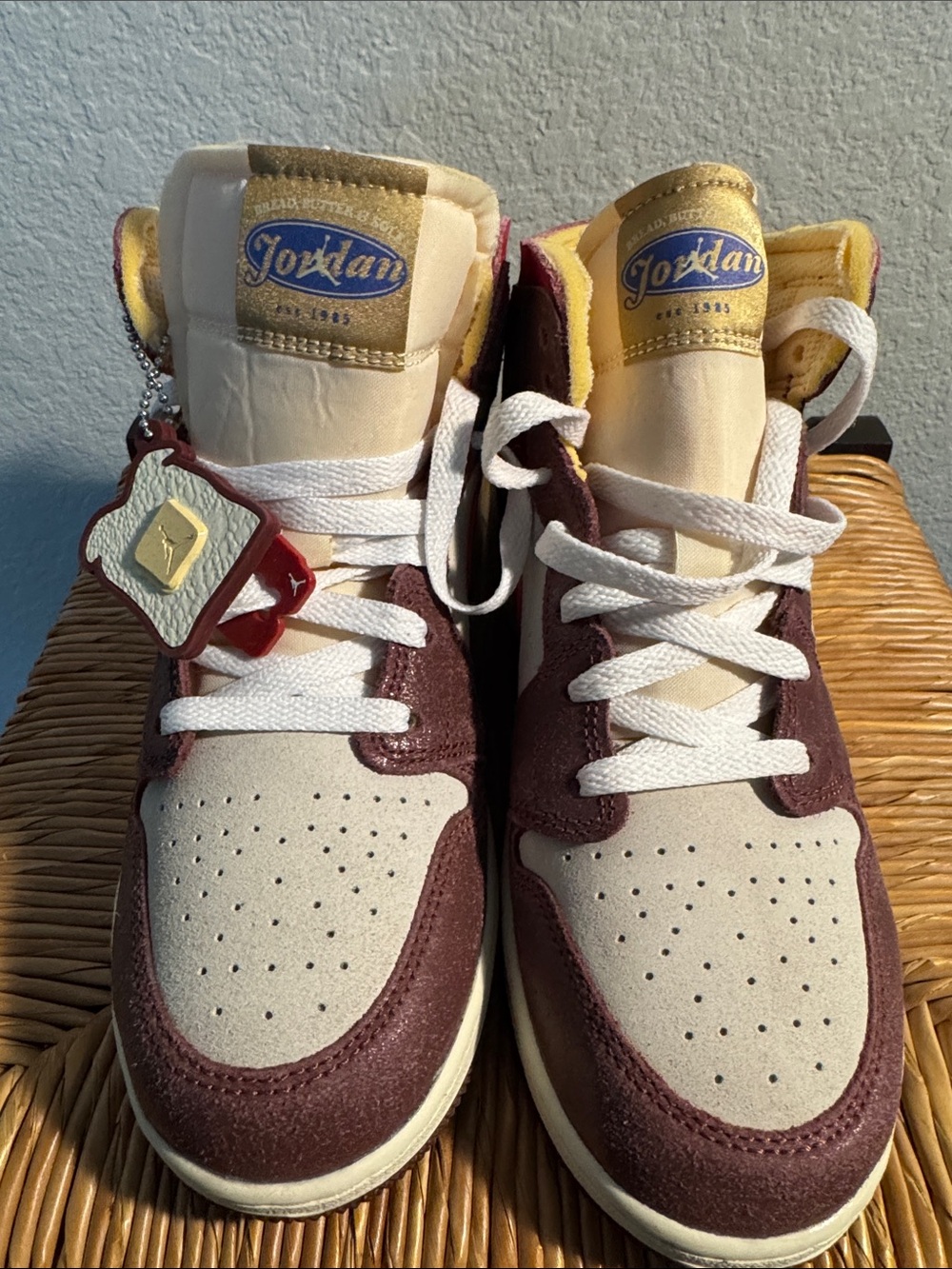Jordan Bread and Butter Kids' High-Top Sneakers in Cream and Burgundy